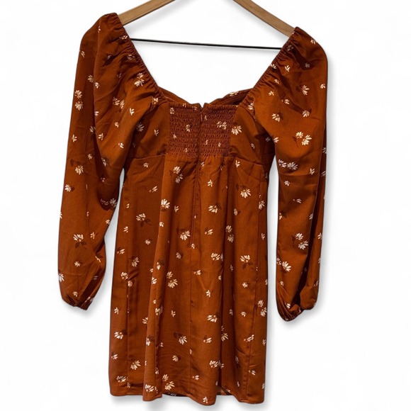Abercrombie & Fitch Rust Floral Mini Dress Long Sleeve Coquette Cottagecore XSP - Picture 2 of 5